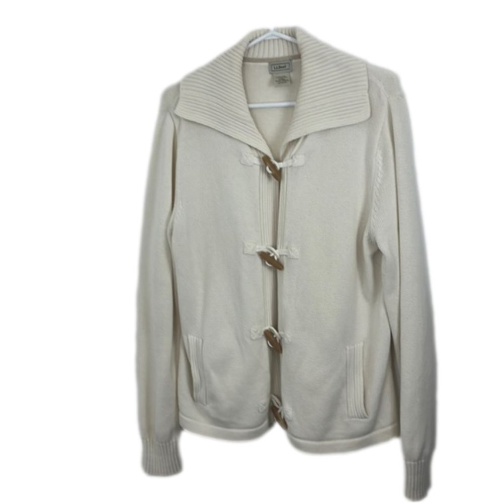L.L. Bean Cream-Coloured Cotton Toggle Button Cardigan